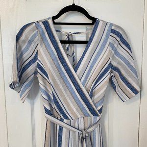 Row A Blue/White Striped Cropped Leg Jumpsuit
